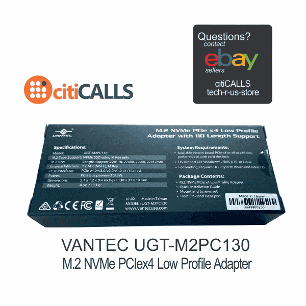 Vantec UGT-M2PC130 Interface adapter - M.2 NVMe Card - low profile - PCIe 4.0 x4