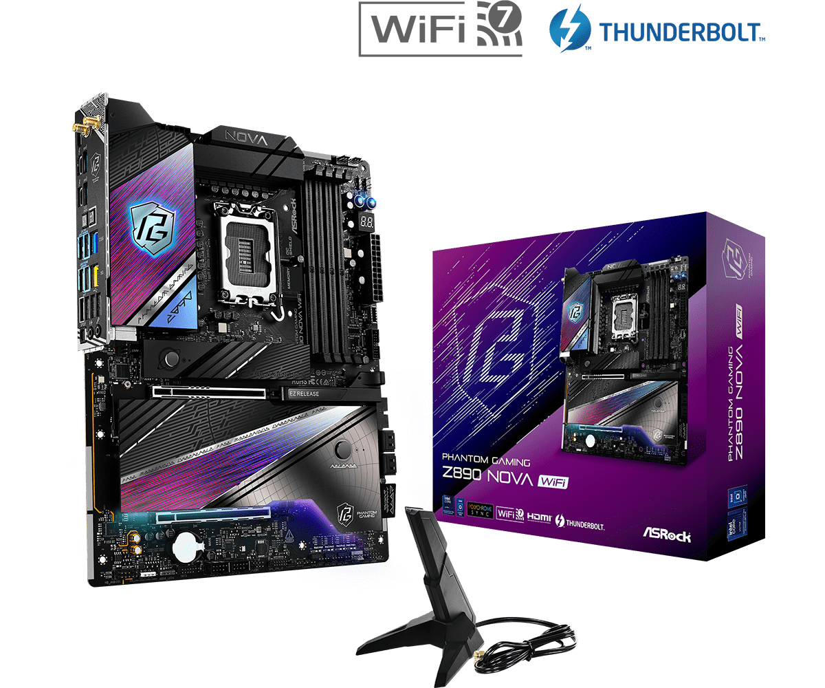 ASRock Z890 NOVA WIFI MB Intel Core LGA1851 DDR5 5G/2.5G LAN HDMI RAID M.2 ATX