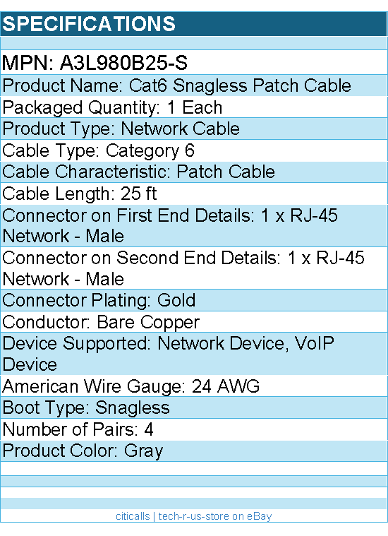 Belkin A3L980b25-S Cat. 6 UTP Patch Cable - RJ-45 Male - 25ft - Gray
