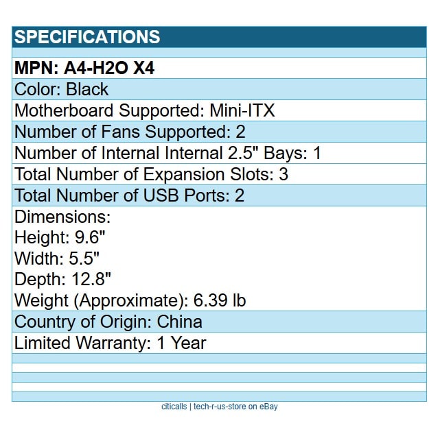 Lian Li A4-H2O X4 BLACK A4-H20 X4 Mini ITX Tower Computer Case Front USB Audio