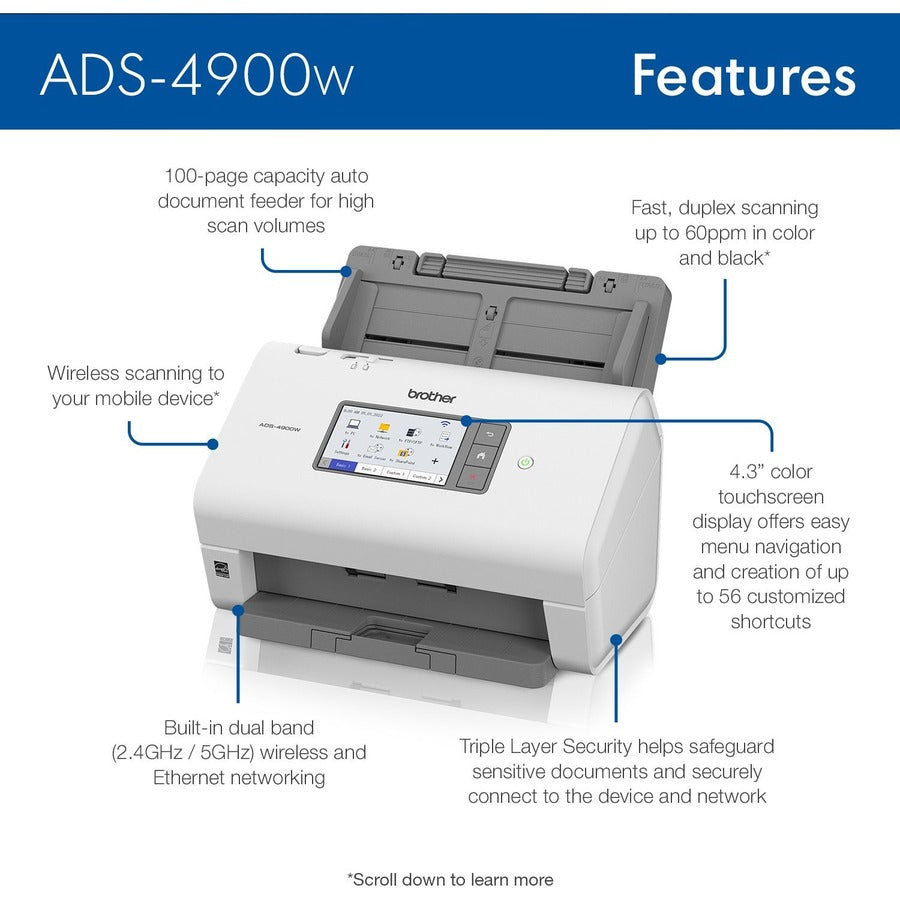 Brother ADS-4900W Professional Desktop Scanner - 48-bit Color - 60 ppm