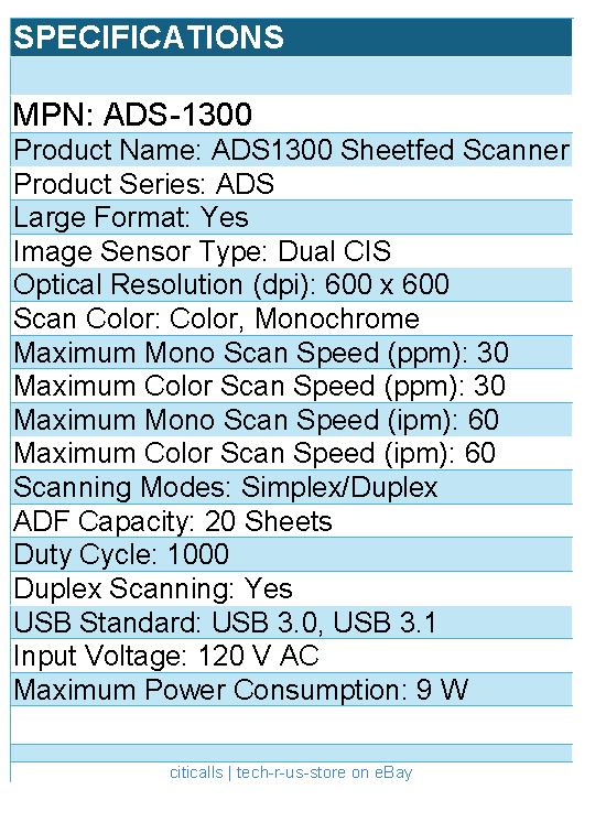 Brother ADS-1300 Large Format Sheetfed Scanner - 600 x 600 dpi Optical - White