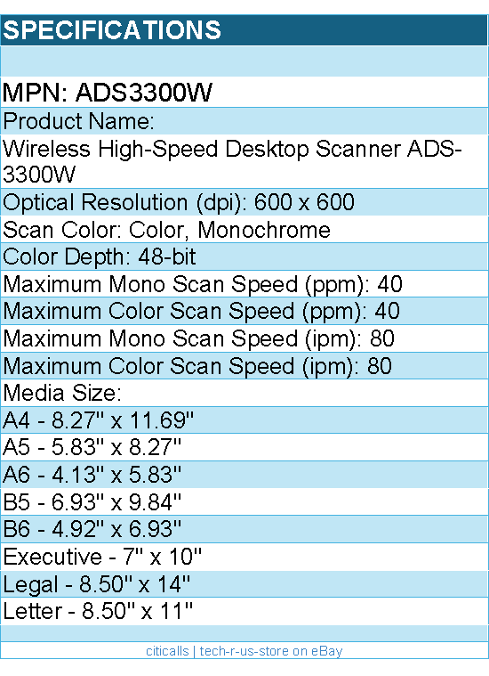 Brother ADS3300W Wireless High-Speed Desktop Scanner - 48-bit Color