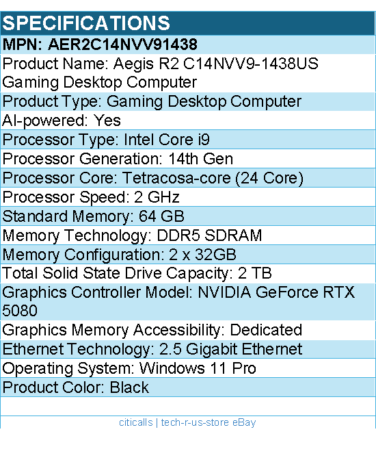 MSI AER2C14NVV91438 Gaming Desktop Computer - Intel Core i9 14th Gen