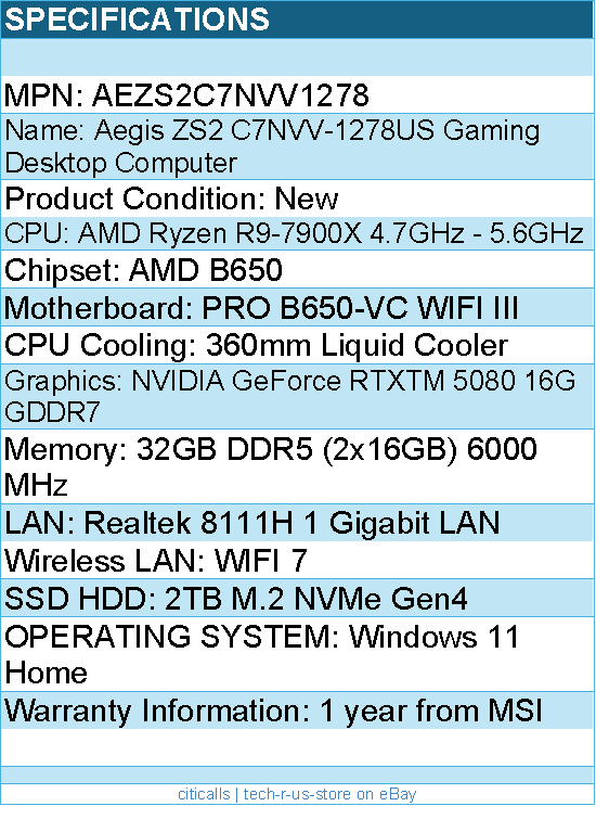MSI AEZS2C7NVV1278 Aegis ZS2 C7NVV-1278US Gaming Desktop - AMD Ryzen R9-7900X