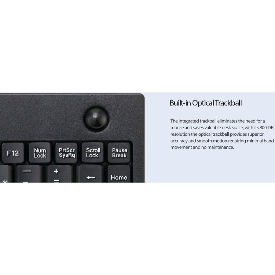 Adesso AKB-310UB Mini Trackball Keyboard - USB - 87 Keys - Black