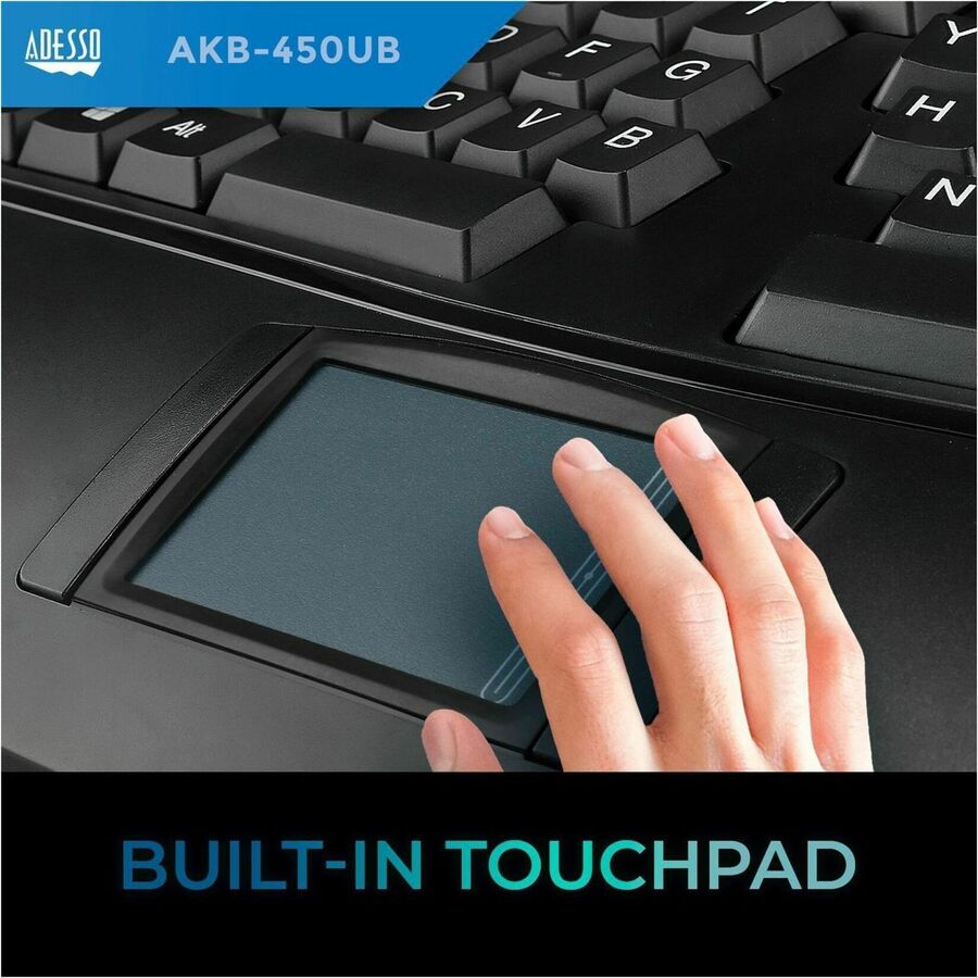 Adesso AKB-450UB Tru-Form Ergonomic Touchpad Keyboard - Cable - USB Interface