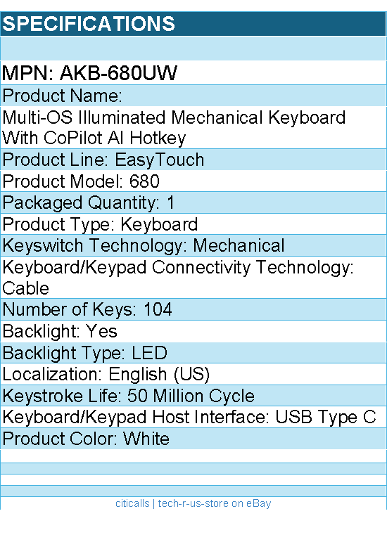 Adesso AKB-680UW Multi-OS Illuminated Mechanical Keyboard - 104 Keys