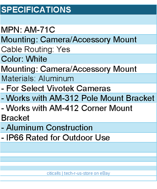 Vivotek AM-71C Outdoor Conduit Box IP66 - Aluminum - White