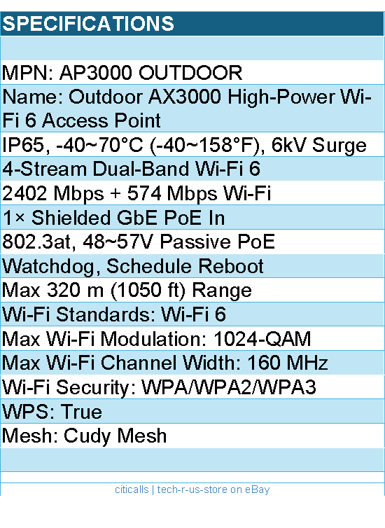 Cudy AP3000 Outdoor AX3000 High Power WiFi 6 Gigabit Outdoor Access Point