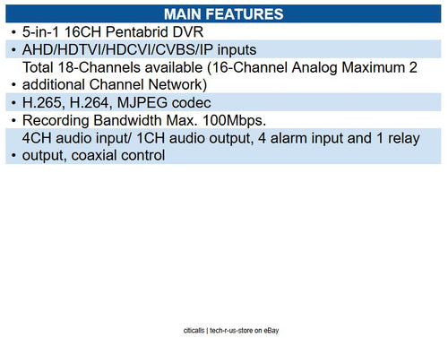 Hanwha ARD-1610 A-Series 16CH DVR, AHD / TVI / CVI up to 5MP (Half), CVBS (NTSC/