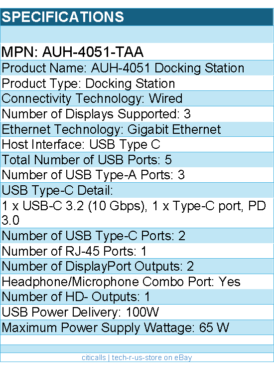 Adesso AUH-4051-TAA AUH-4051 Docking Station for Monitor, Notebook