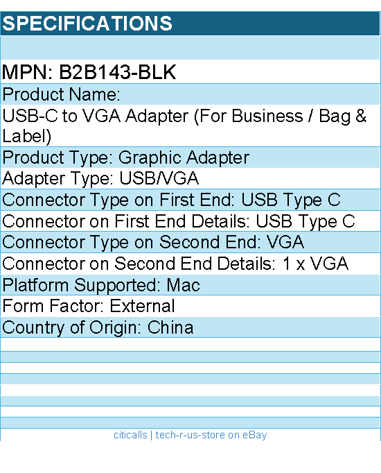 Belkin B2B143-BLK USB-C to VGA Adapter (For Business / Bag & Label)
