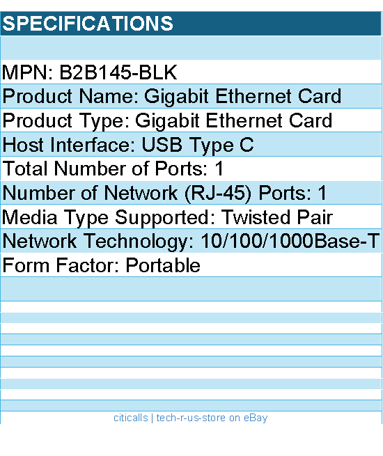 Belkin B2B145-BLK USB-C to Gigabit Ethernet Adapter USB 3.0 network adapter