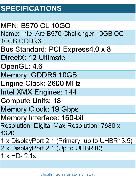 ASRock B570 CL 10GO Intel Arc B570 Challenger 10GB OC 10GB GDDR6 Video Card