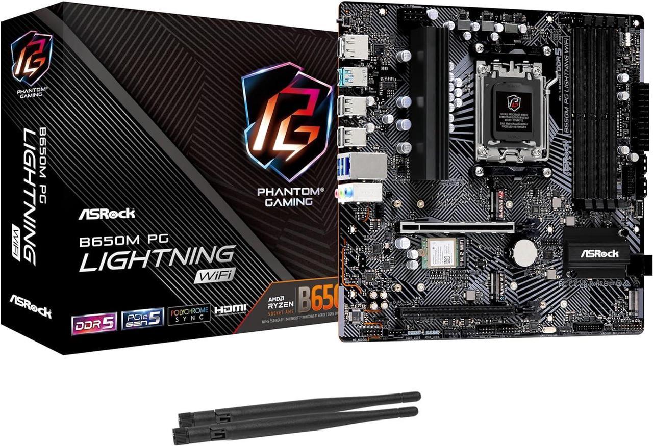 ASRock B650M PG LIGHTNING WIFI Motherboard - B650 AMD AM5 Max192GB DDR5 PCIe