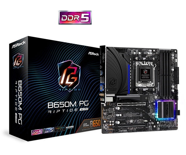 ASRock B650M PG Riptide WIFI Motherboard - AMD B650 AM5 Max128GB DDR5 Micro ATX