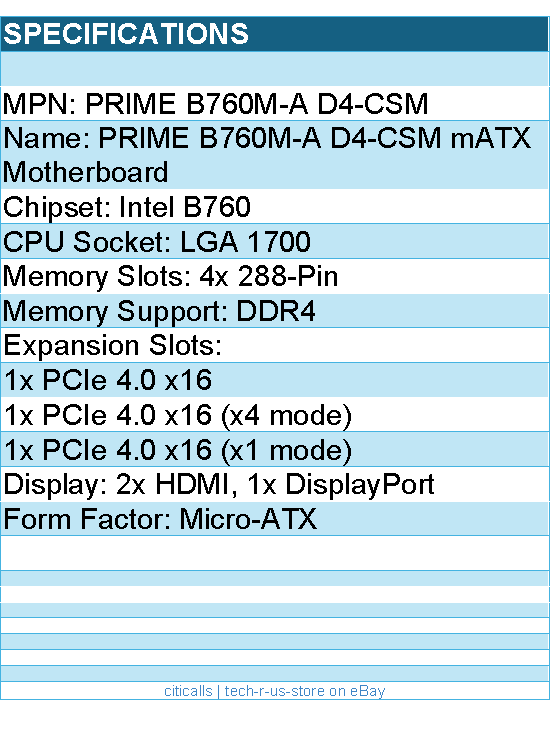 ASUS PRIME B760M-A D4-CSM mATX Motherboard - LGA 1700 Socket