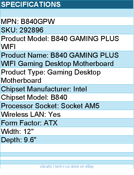 MSI B840GPW B840 GAMING PLUS WIFI Gaming Desktop Motherboard - Socket AM5