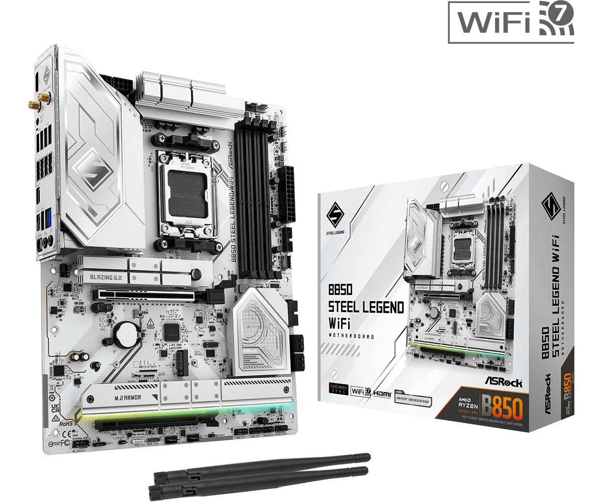 ASRock B850 Steel Legend WiFi Motherboard - B850 AM5 Max256GB DDR5 ATX Retail
