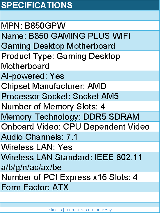 MSI B850GPW B850 GAMING PLUS WIFI Gaming Desktop Motherboard - AMD Socket AM5