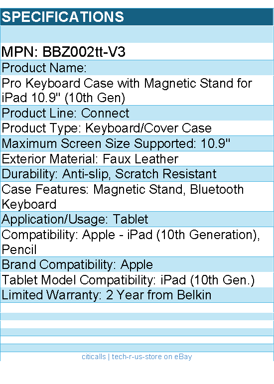 Belkin BBZ002tt-V3 Keyboard/Cover Case for 10.9" Apple iPad (10th Generation)