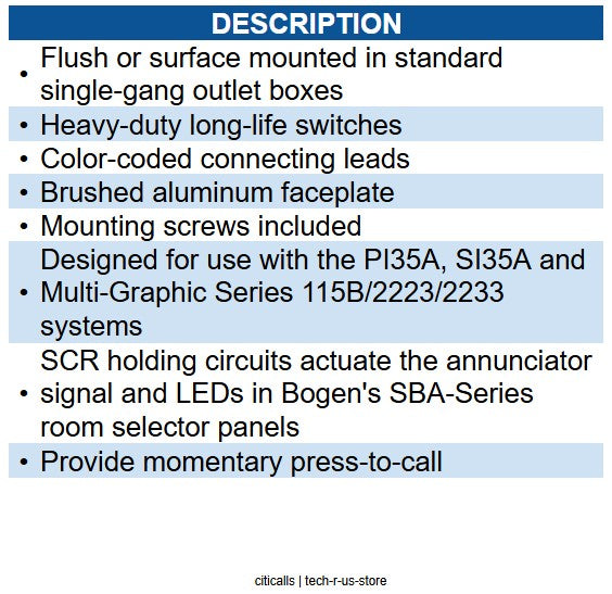 Bogen BG-CA10A Call Switch with SCR Circuit