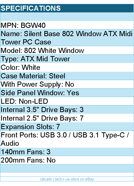 be quiet! BGW40 PC Case - Silent Base 802 Window White TG EATX ATX MATX MITX ATX