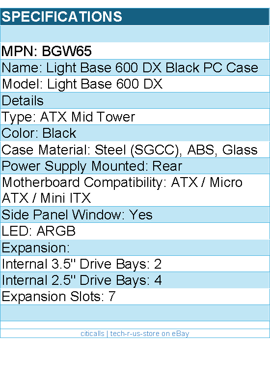 be quiet! BGW65 Computer Case - LIGHT BASE 600 DX Black ATX Retail