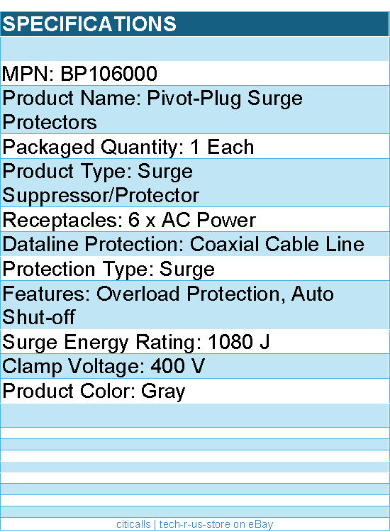 Belkin BP106000 6 Outlet Pivot Plug Surge Protector - Wall Mounted - 1080 Joules