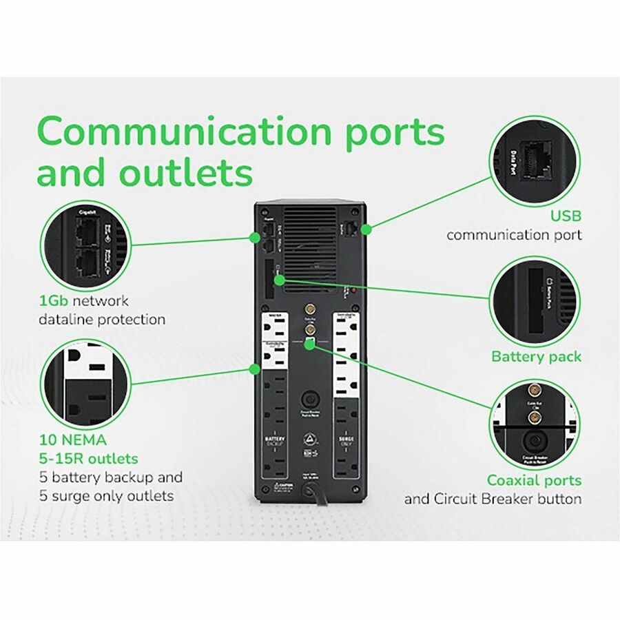 APC BR1500G Back-UPS Pro, 1500VA/865W, Tower, 120V, 10x NEMA 5-15R outlets