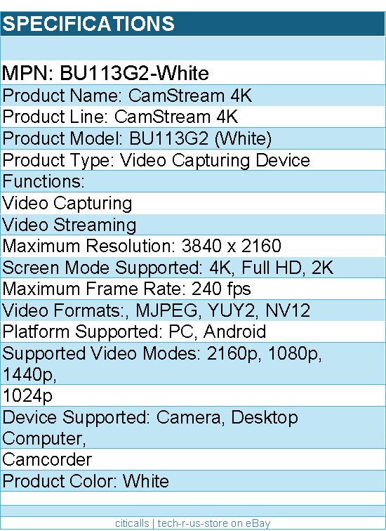 AVerMedia BU113G2-White BU113G2 CamStream 4K Capture Card - White