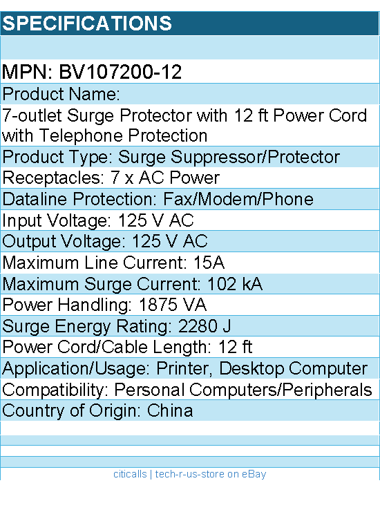 Belkin BV107200-12 7-Outlet AV Surge Protector with 12-Ft Power Cord