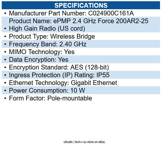 Cambium Networks C024900C161A ePMP Force 200 C024900P161A Wireless Bridge