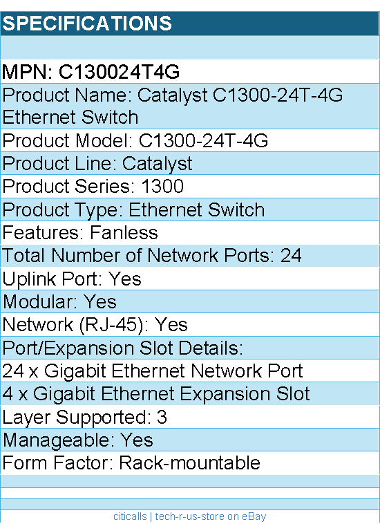 Cisco C130024T4G Catalyst C1300-24T-4G Ethernet Switch - 24 Ports - Manageable