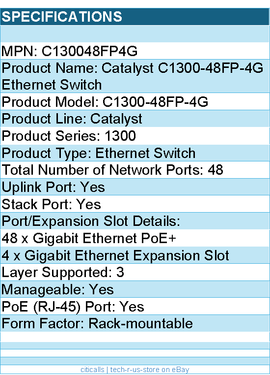 Cisco C130048FP4G Catalyst C1300-48FP-4G Ethernet Switch - 48 Ports - Manageable