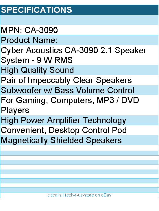 Cyber Acoustics CA-3090 2.1 Speaker System - 9 W RMS - Black