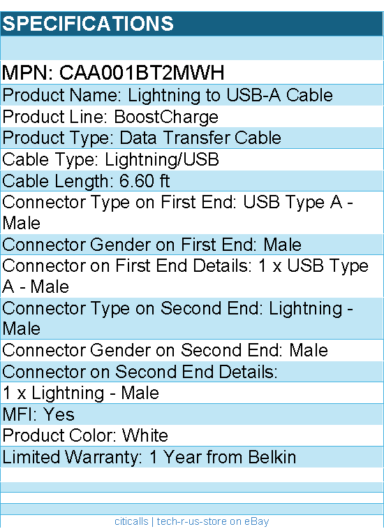 Belkin CAA001bt2MWH BoostCharge USB-A Cable (2 meter / 6.6 foot, White)