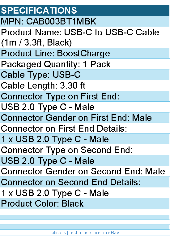 Belkin CAB003bt1MBK BoostCharge USB-C to USB-C Cable (1 meter / 3.3 foot, Black)