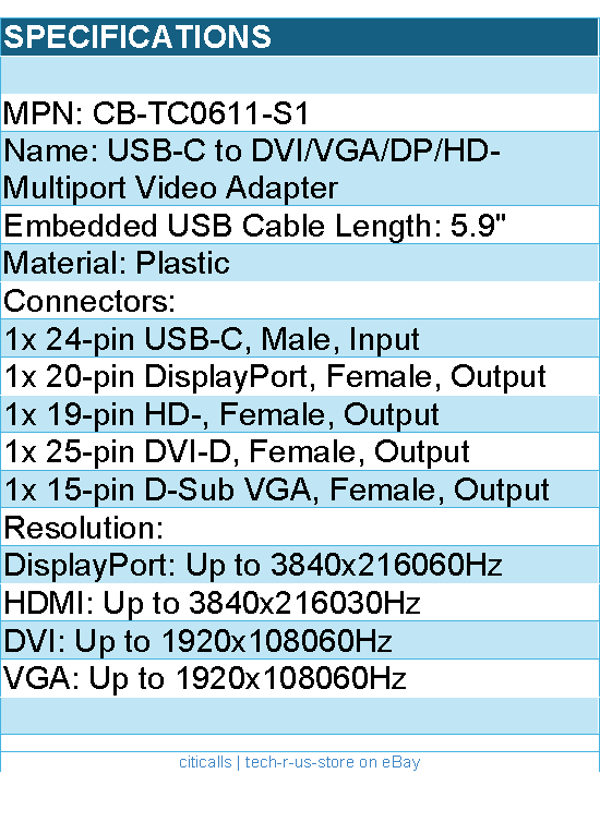 SIIG CB-TC0611-S1 USB-C to DVI VGA DP Multiport Video Adapter