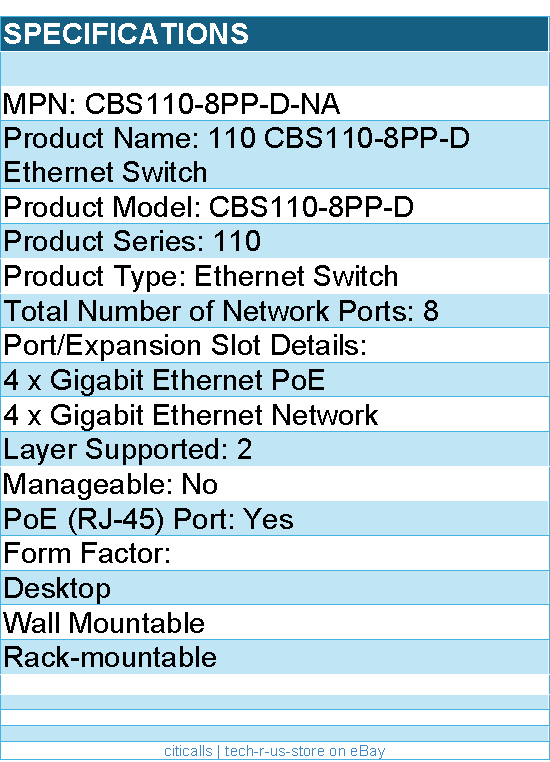 Cisco CBS110-8PP-D-NA 110 CBS110-8PP-D Ethernet Switch - 8 Ports
