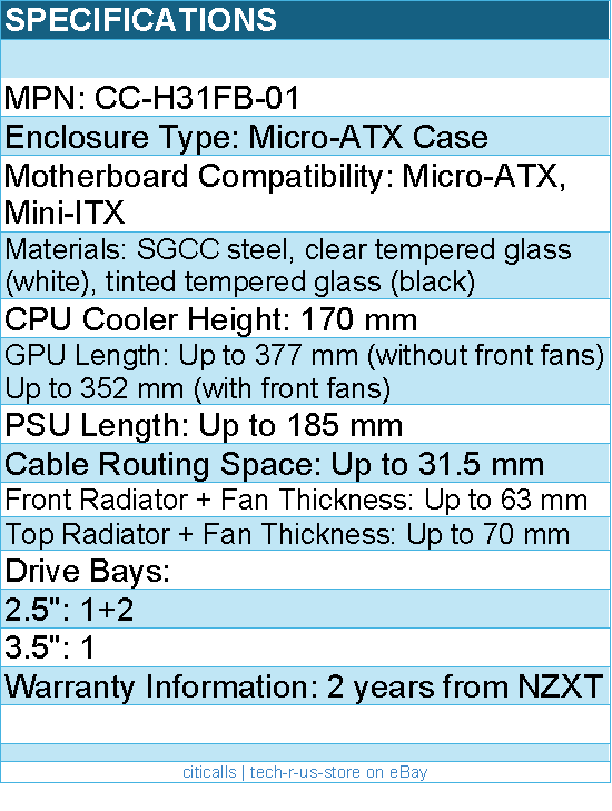 NZXT CC-H31FB-01 Computer Case - H3 FLOW Mid Tower Tinted TG Black Retail