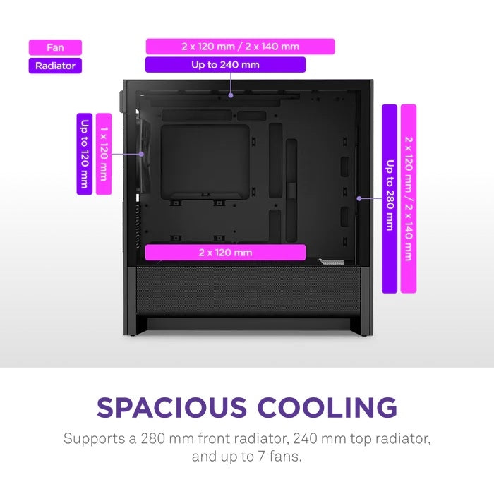 NZXT CC-H31FB-01 Computer Case - H3 FLOW Mid Tower Tinted TG Black Retail