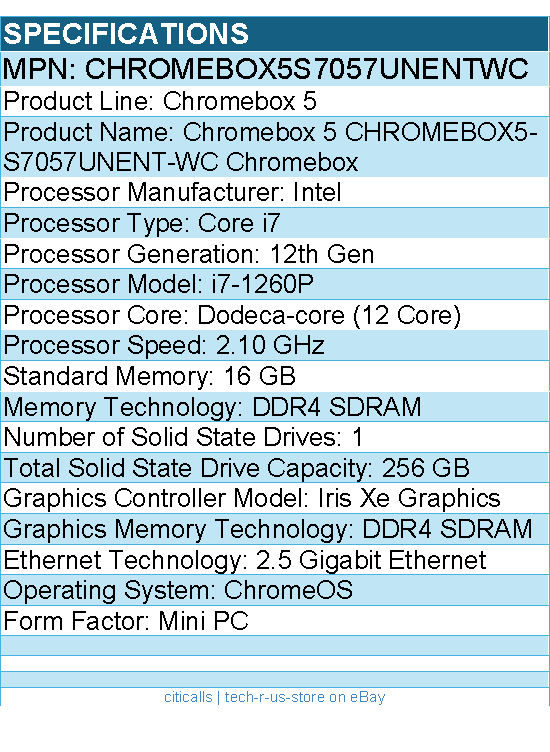 ASUS CHROMEBOX5S7057UNENTWC Chromebox - Intel Core i7 12th - 16 GB - 256 GB SSD