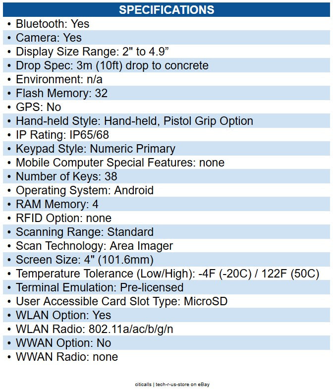 Honeywell CK65-L0N-DSC110F CK65 Mobile Computer 4GB/32GB Memory, Numeric-F Keys