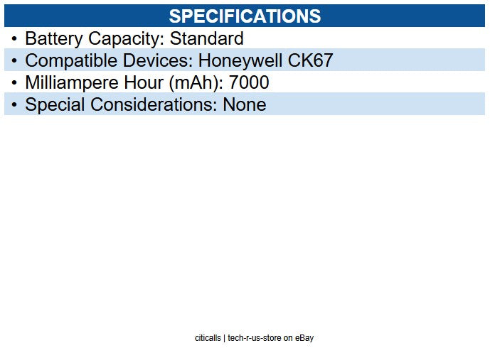 Honeywell CK67-BTSC-001 CK67: Standard Battery, 7000mAh