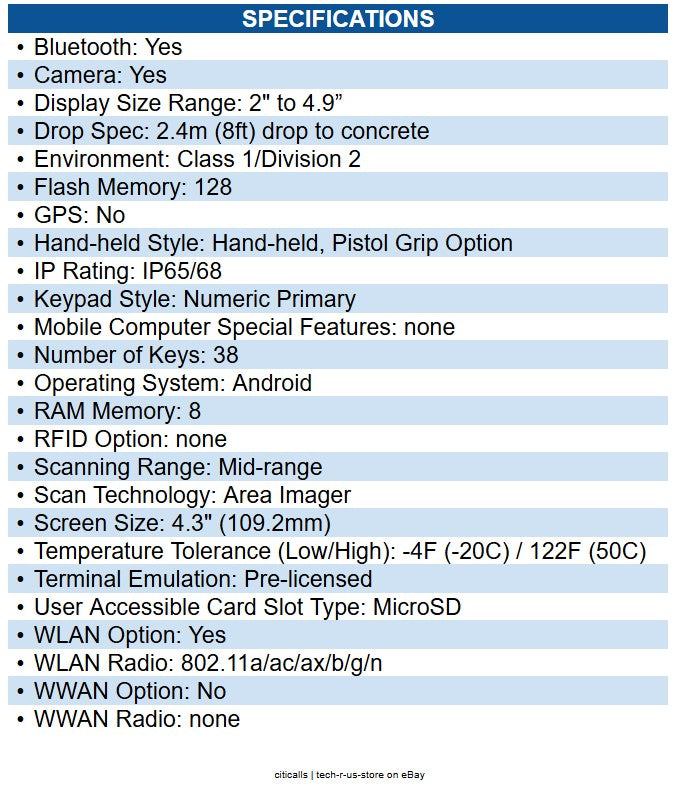 Honeywell CK67-X0N-58A1B1G CK67 Mobile Computer WIFI6E, 38key, 8GB/128GB