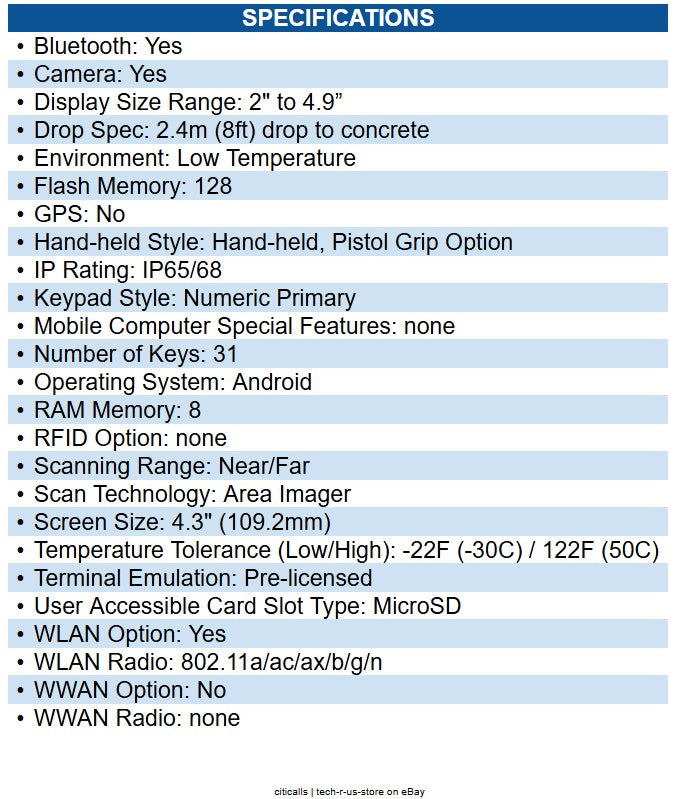 Honeywell CK67-X0N-5EC1C2G CK67 Mobile Computer [WIFI6E, 31key, 8GB/128GB