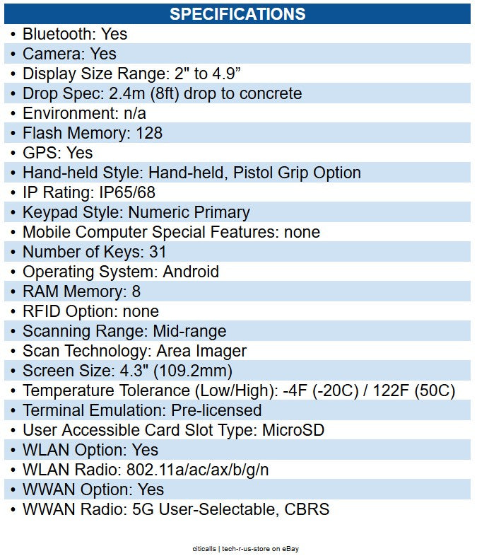 Honeywell CK67-X1N-58A1C1G CK67 Mobile Computer 5G, WIFI6E, 31key, 8GB/128GB