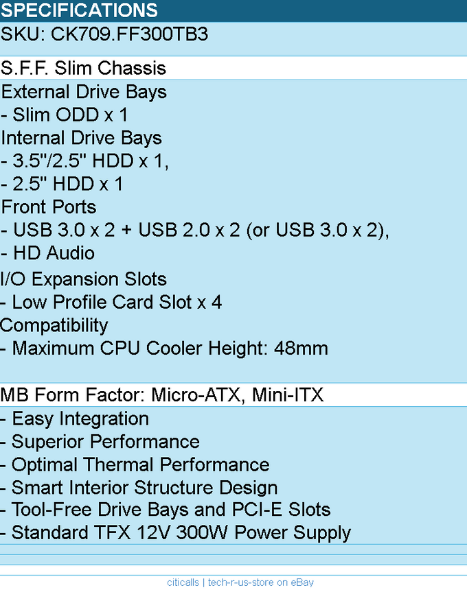 In-Win CK709.FF300TB3 9L S.F.F. Slim Chassis 3.5 2.5 HDD USB mATX mITX BK
